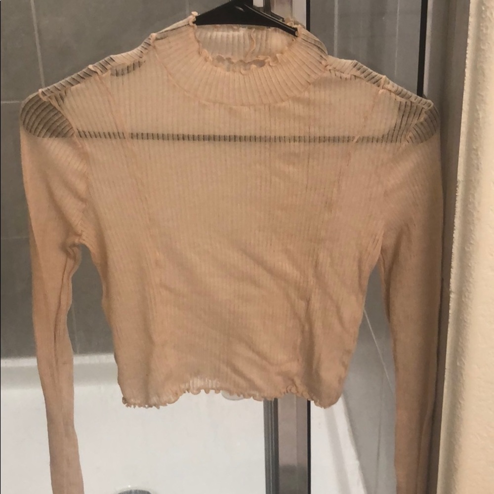 Sheer turtleneck crop